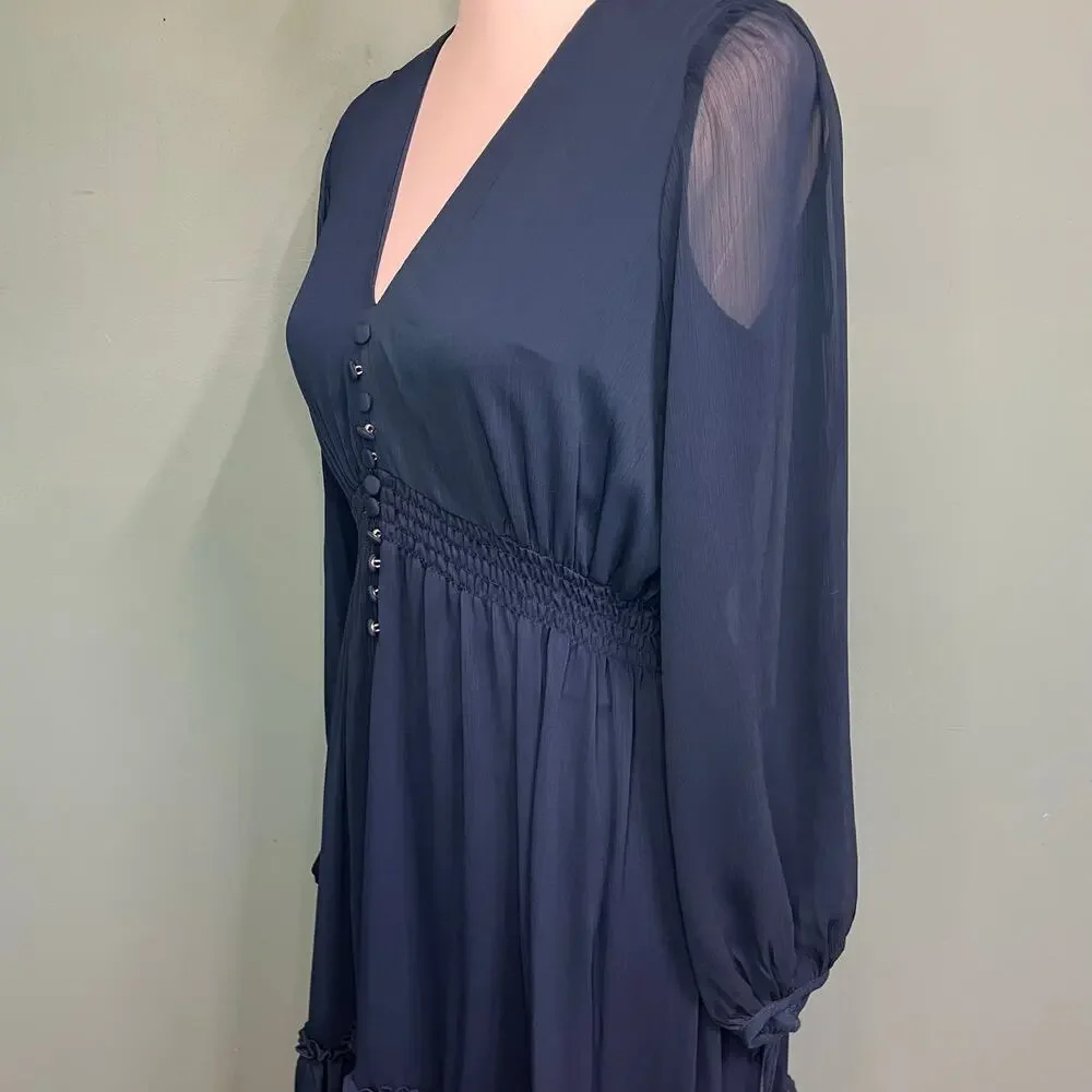 Taylor Navy Chiffon Boho Dress 8 Cottagecore Wedding Guest Romantic Aesthetic - Picture 4 of 9